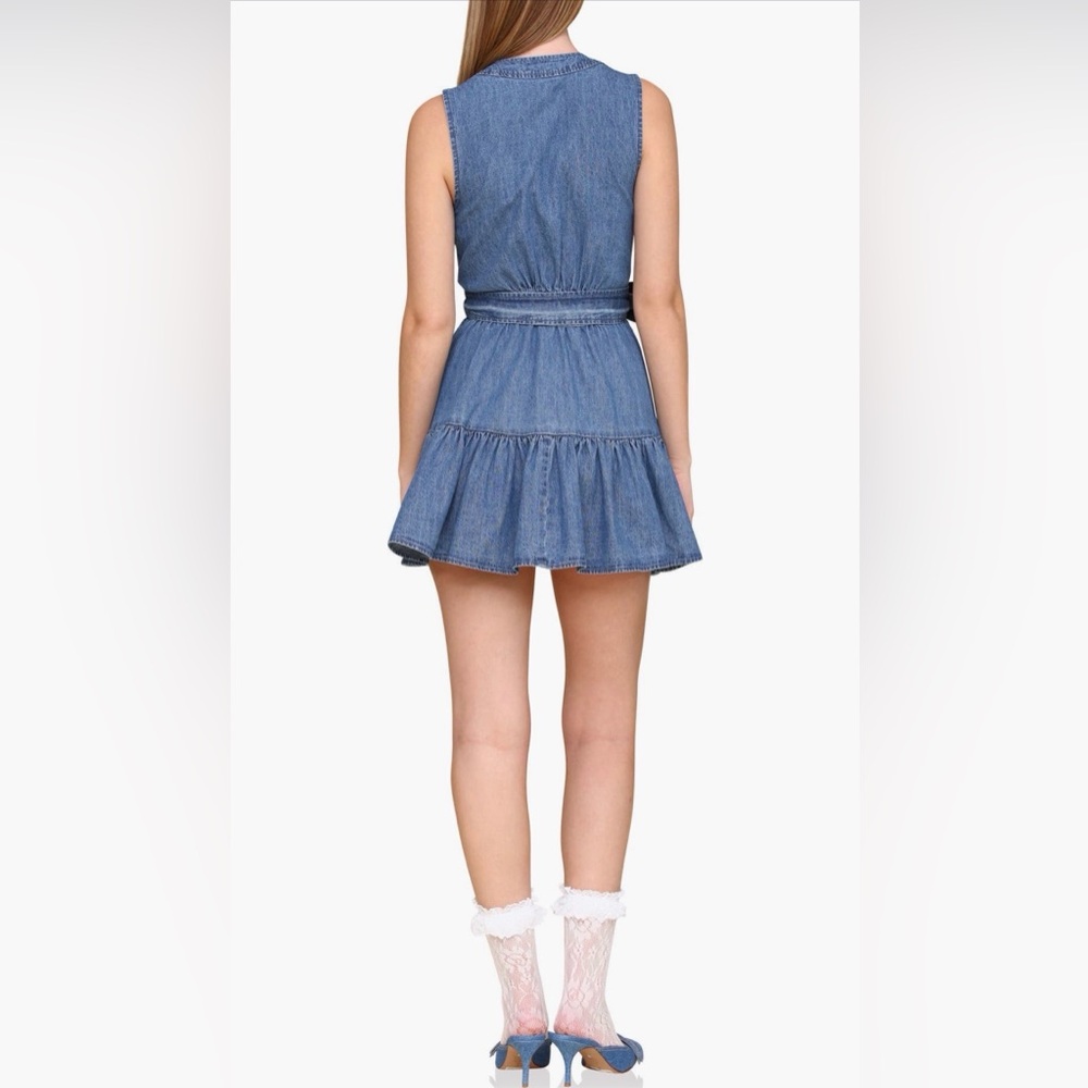 Avec Les Filles Blue Denim Tie Waist Wrap‎ Mini Dress - Picture 2 of 9